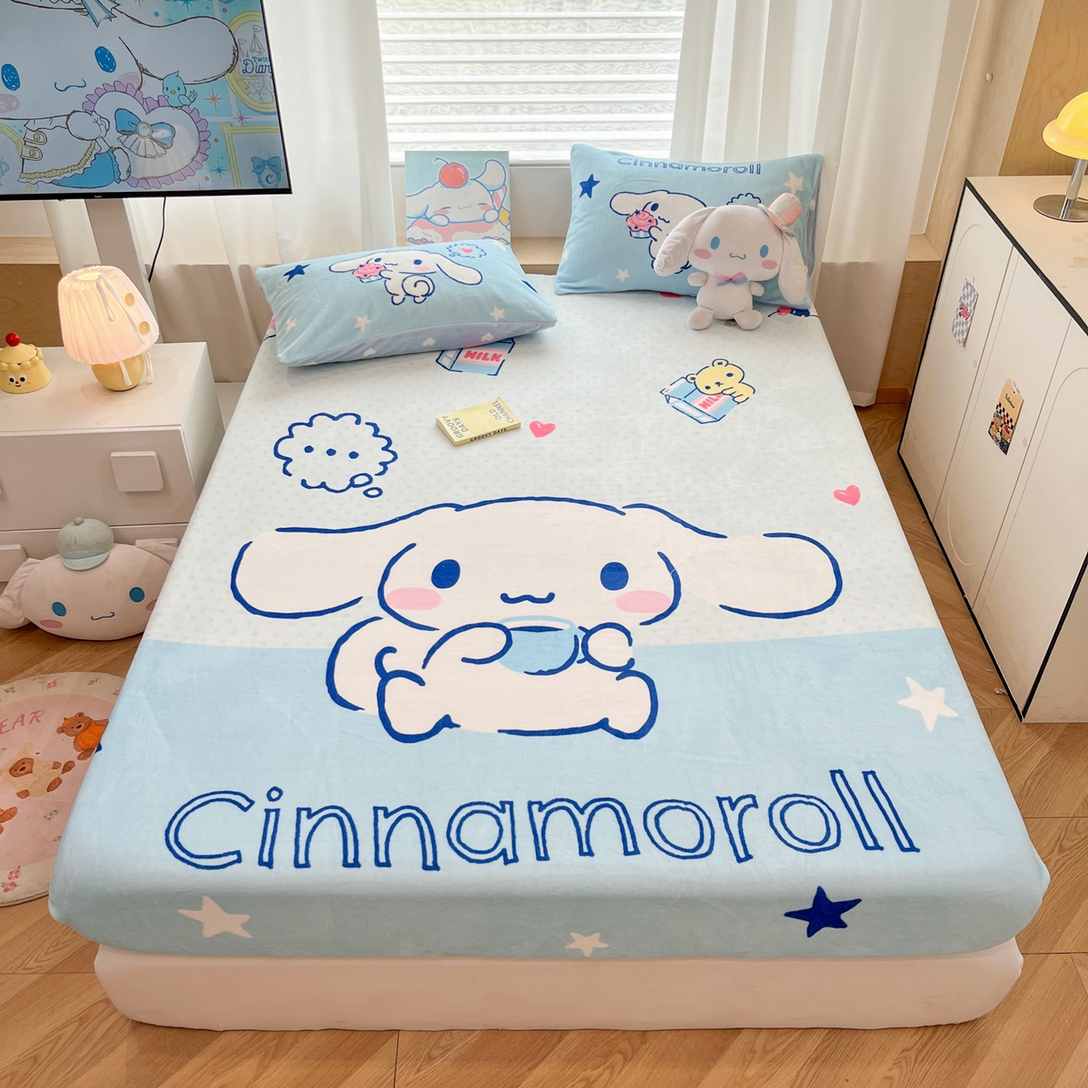 91家纺网 家纺一手货源 找家纺 （总）暮思家居 2025新款正版授权三丽鸥大版牛奶绒数码印花单品床笠单件床笠(带标价格）