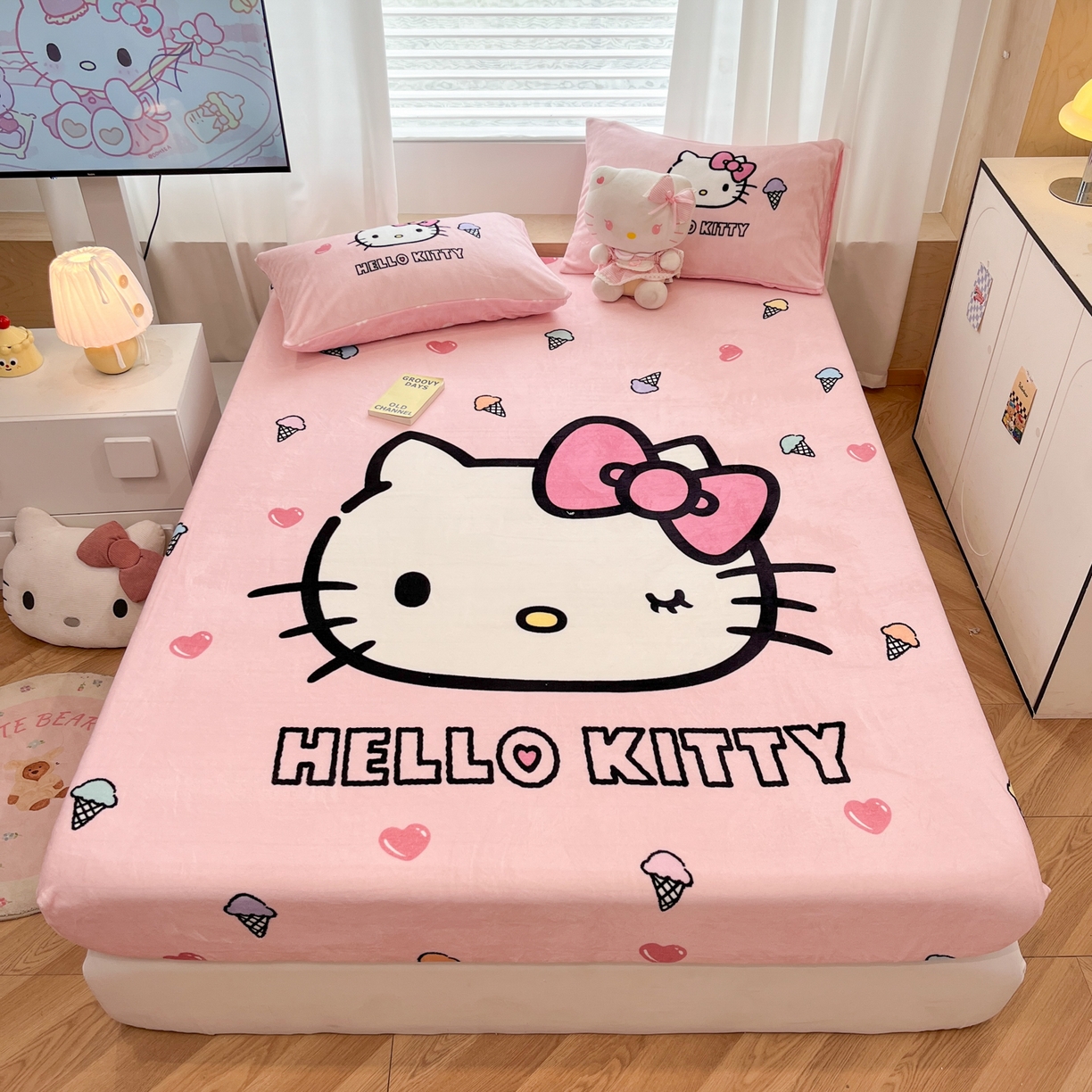 91家纺网 家纺一手货源 找家纺 （总）暮思家居 2025新款正版授权三丽鸥大版牛奶绒数码印花单品床笠单件床笠(带标价格）