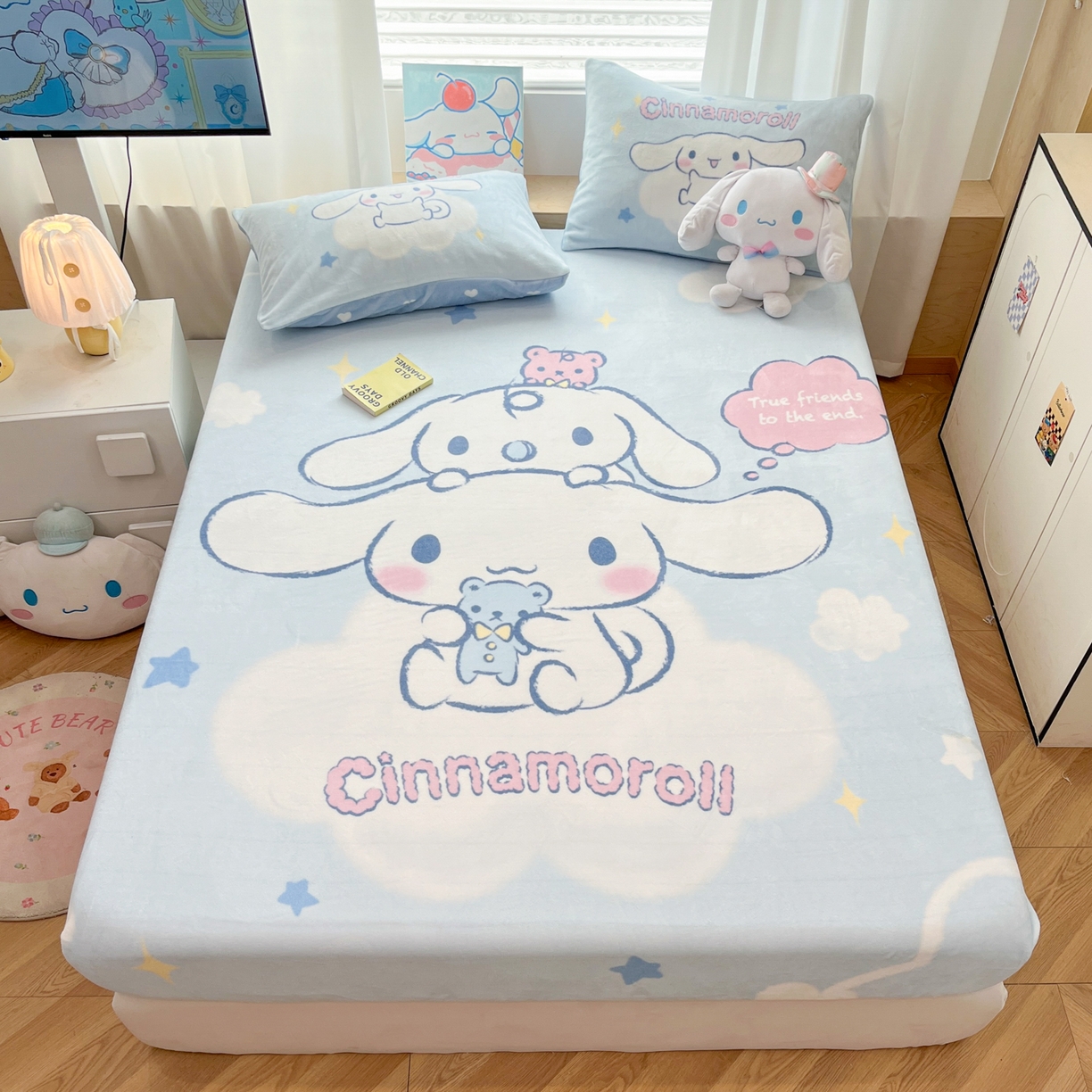 91家纺网 家纺一手货源 找家纺 （总）暮思家居 2025新款正版授权三丽鸥大版牛奶绒数码印花单品床笠单件床笠(带标价格）