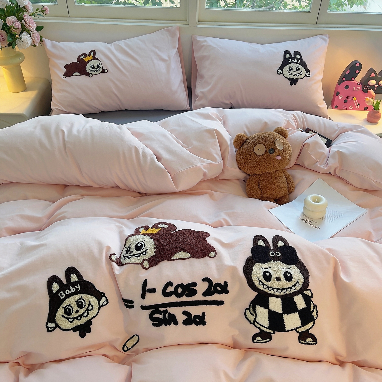 91家纺网 家纺一手货源 找家纺 炫拼家纺 2025新款全棉磨毛卡通毛巾绣加厚纯棉四件套-可梦系列 可梦-好学布布