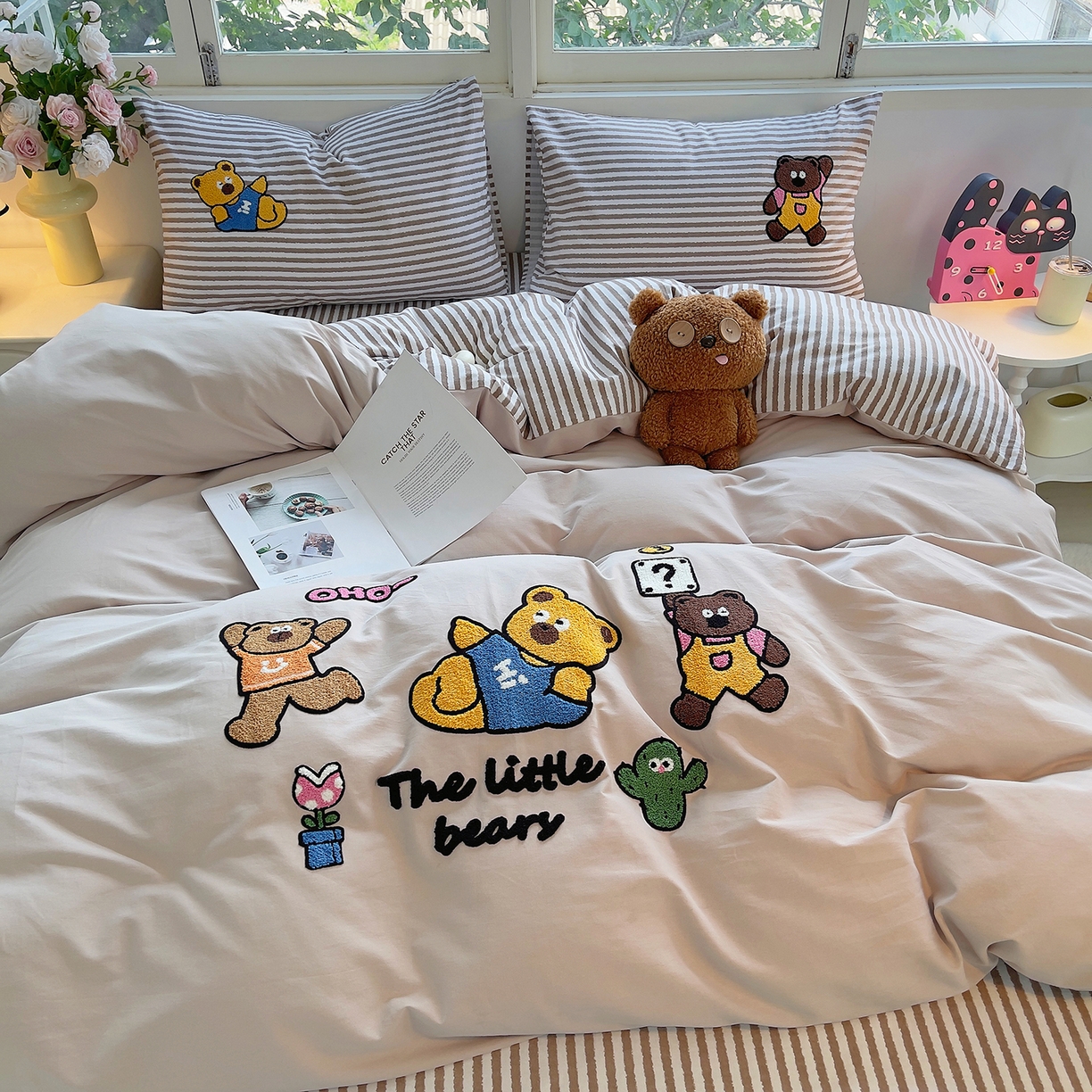 91家纺网 家纺一手货源 找家纺 炫拼家纺 2025新款全棉磨毛卡通毛巾绣加厚纯棉四件套-可梦系列 可梦-熊乐园