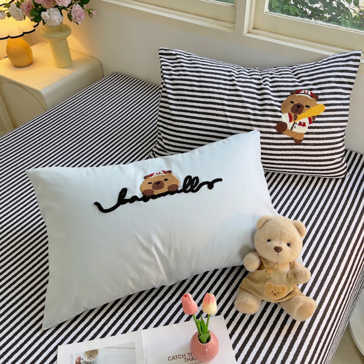 91家纺网 家纺一手货源 找家纺 炫拼家纺 2025新款全棉磨毛卡通毛巾绣加厚纯棉四件套-可梦系列 可梦-棒球卡皮