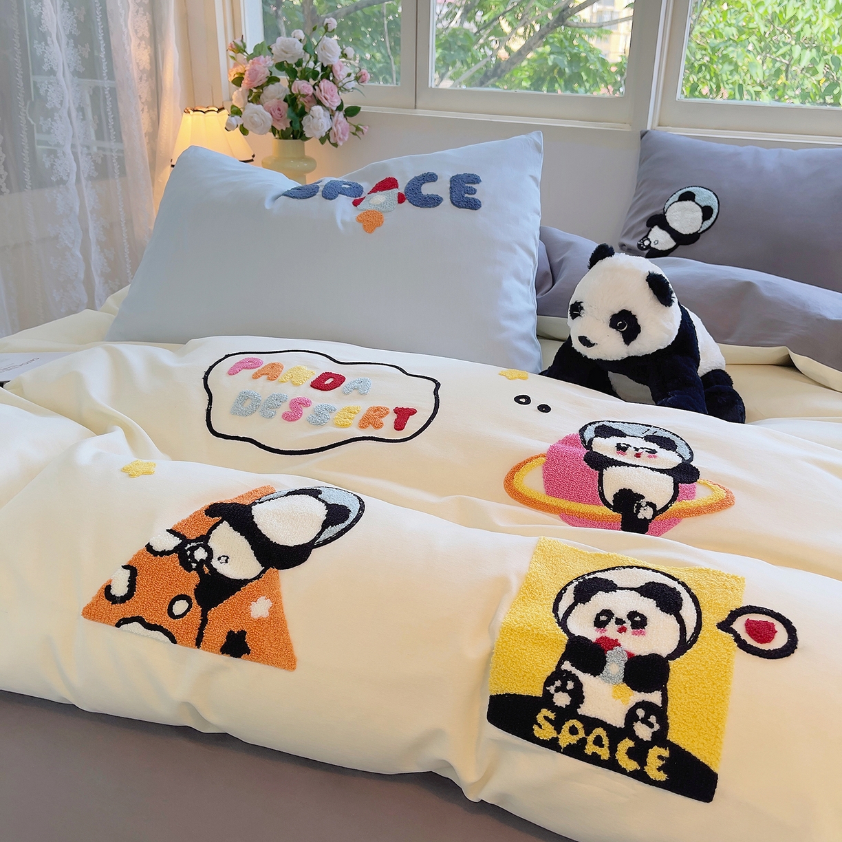 91家纺网 家纺一手货源 找家纺 （总）炫拼家纺 2025新款全棉磨毛卡通毛巾绣加厚纯棉四件套-可梦系列