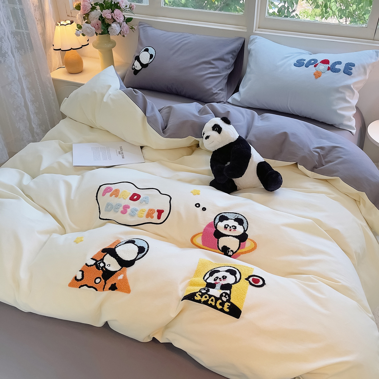 91家纺网 家纺一手货源 找家纺 （总）炫拼家纺 2025新款全棉磨毛卡通毛巾绣加厚纯棉四件套-可梦系列