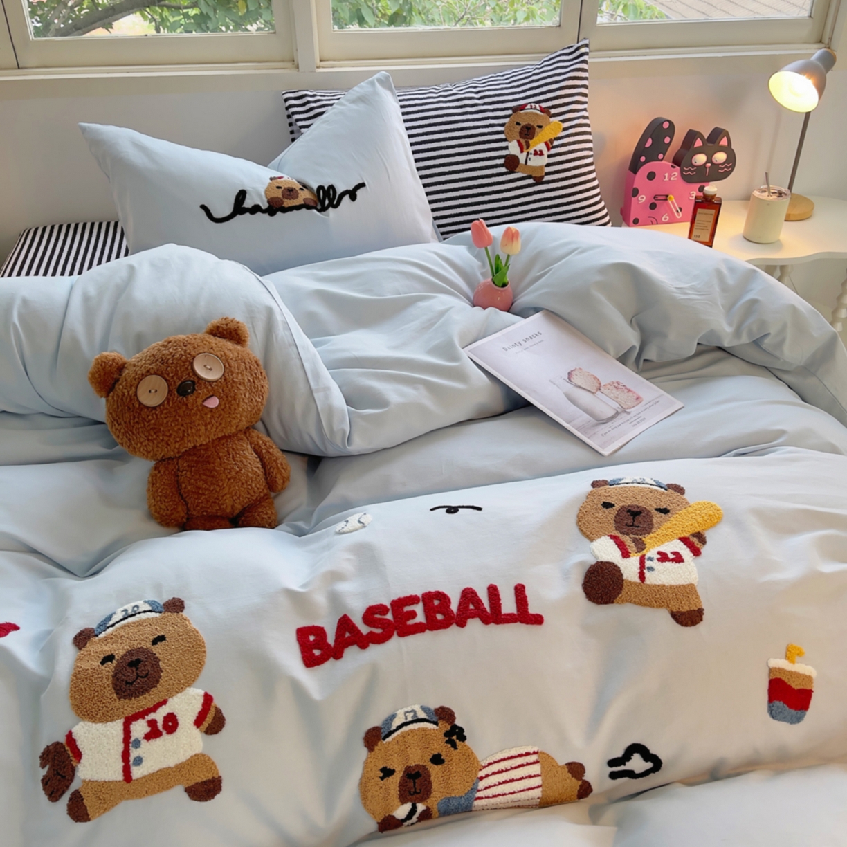 91家纺网 家纺一手货源 找家纺 （总）炫拼家纺 2025新款全棉磨毛卡通毛巾绣加厚纯棉四件套-可梦系列