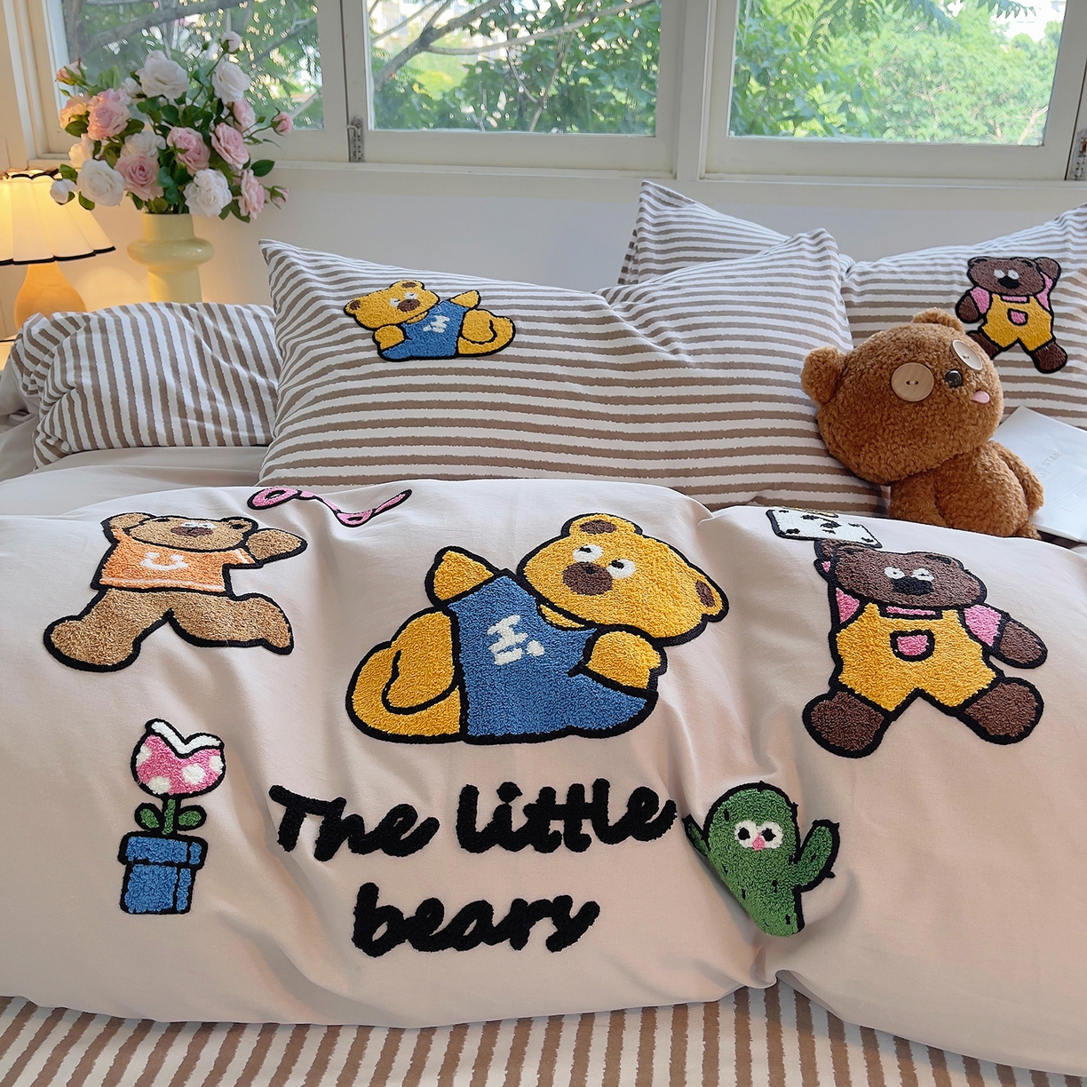 91家纺网 家纺一手货源 找家纺 炫拼家纺 2025新款全棉磨毛卡通毛巾绣加厚纯棉四件套-可梦系列 可梦-熊乐园