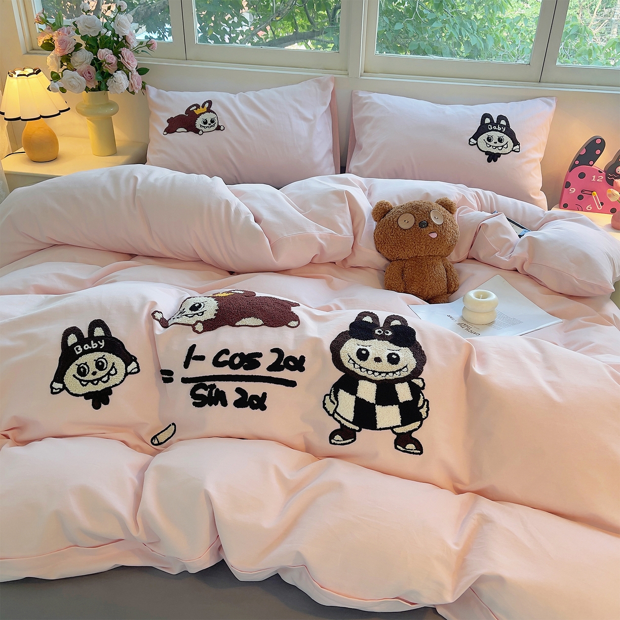 91家纺网 家纺一手货源 找家纺 炫拼家纺 2025新款全棉磨毛卡通毛巾绣加厚纯棉四件套-可梦系列 可梦-好学布布