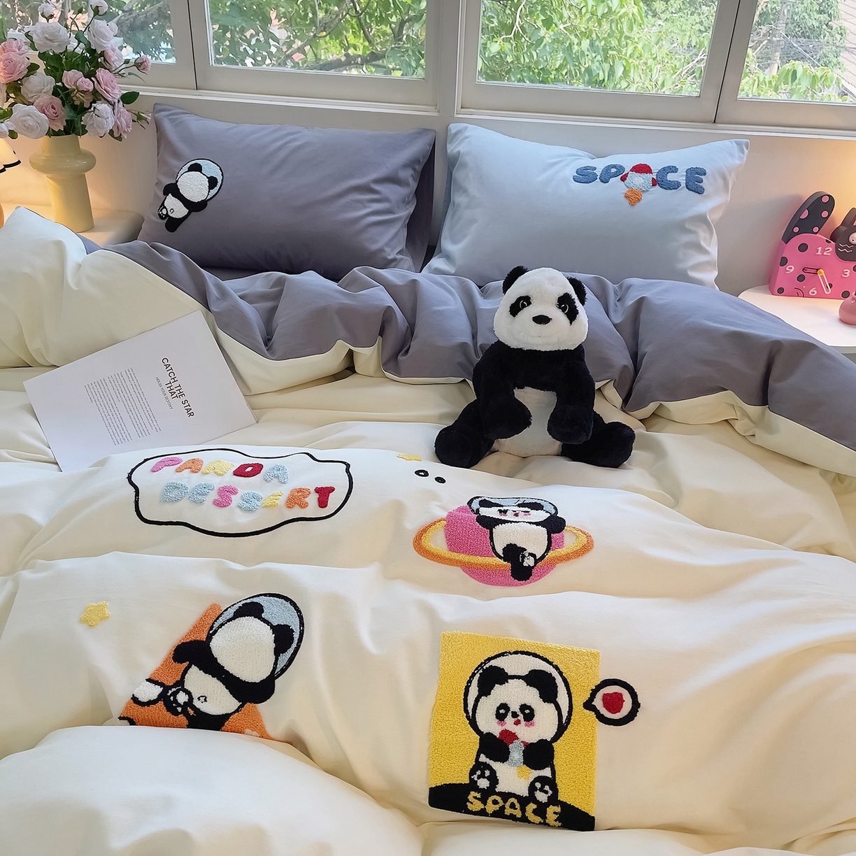 91家纺网 家纺一手货源 找家纺 （总）炫拼家纺 2025新款全棉磨毛卡通毛巾绣加厚纯棉四件套-可梦系列