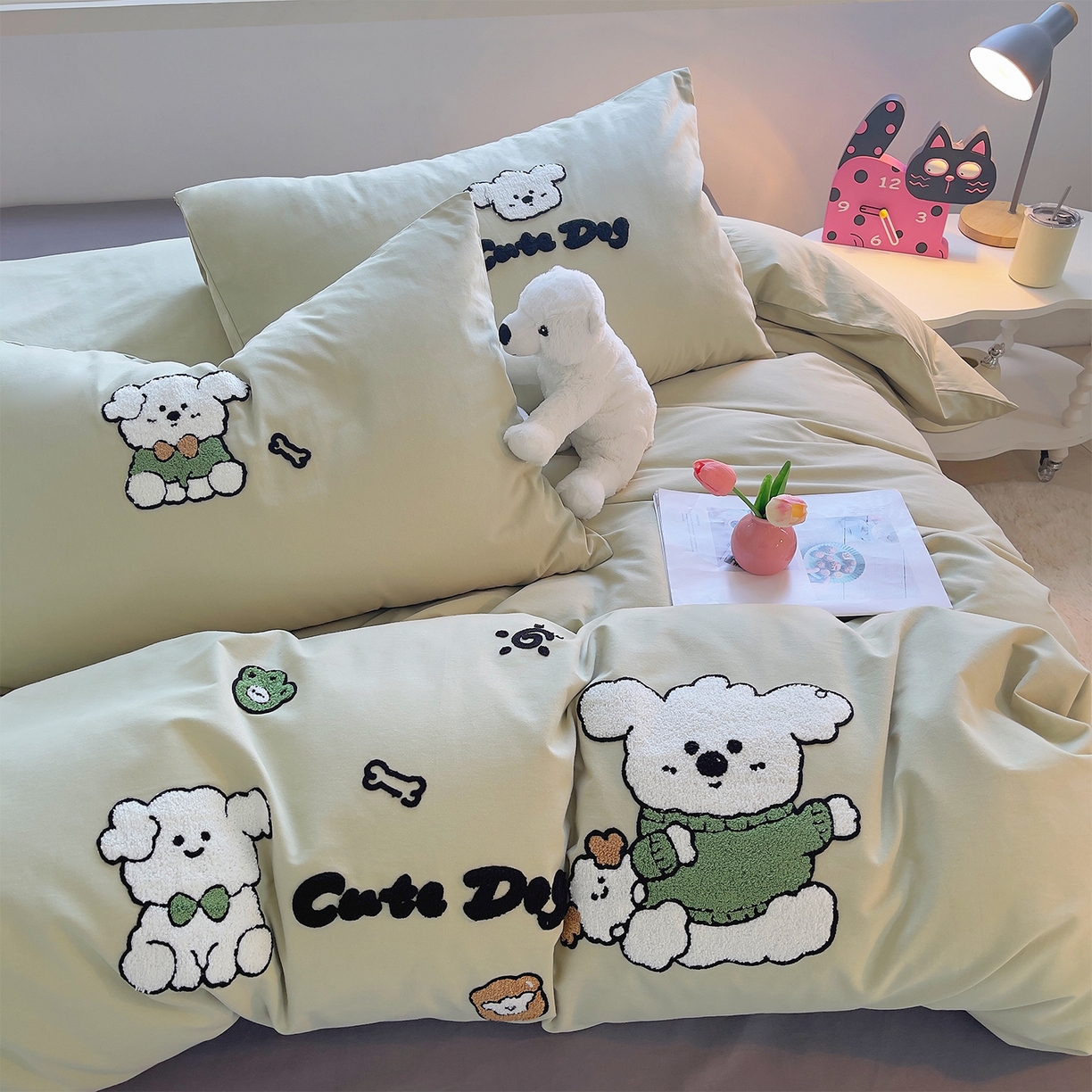 91家纺网 家纺一手货源 找家纺 （总）炫拼家纺 2025新款全棉磨毛卡通毛巾绣加厚纯棉四件套-可梦系列