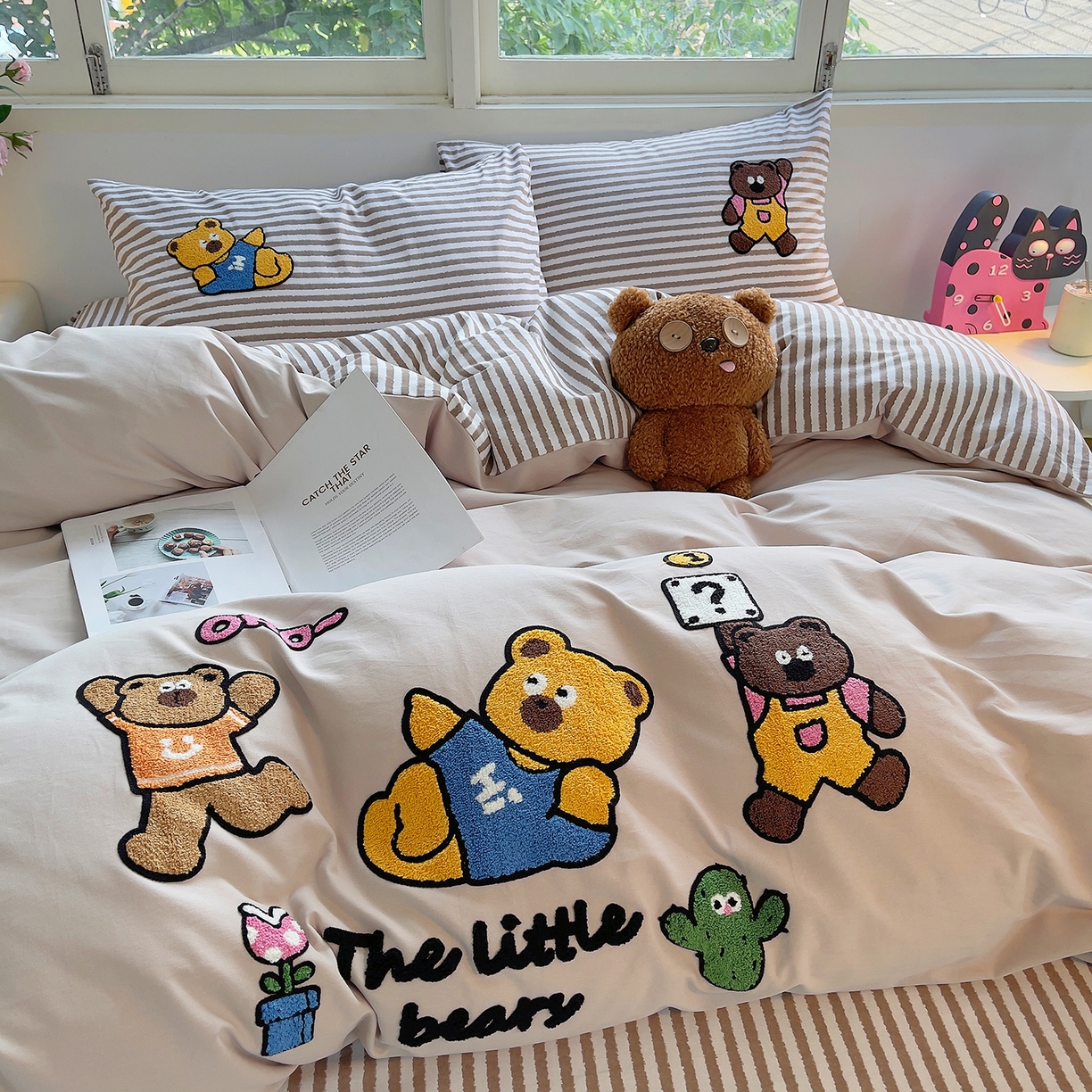 91家纺网 家纺一手货源 找家纺 （总）炫拼家纺 2025新款全棉磨毛卡通毛巾绣加厚纯棉四件套-可梦系列