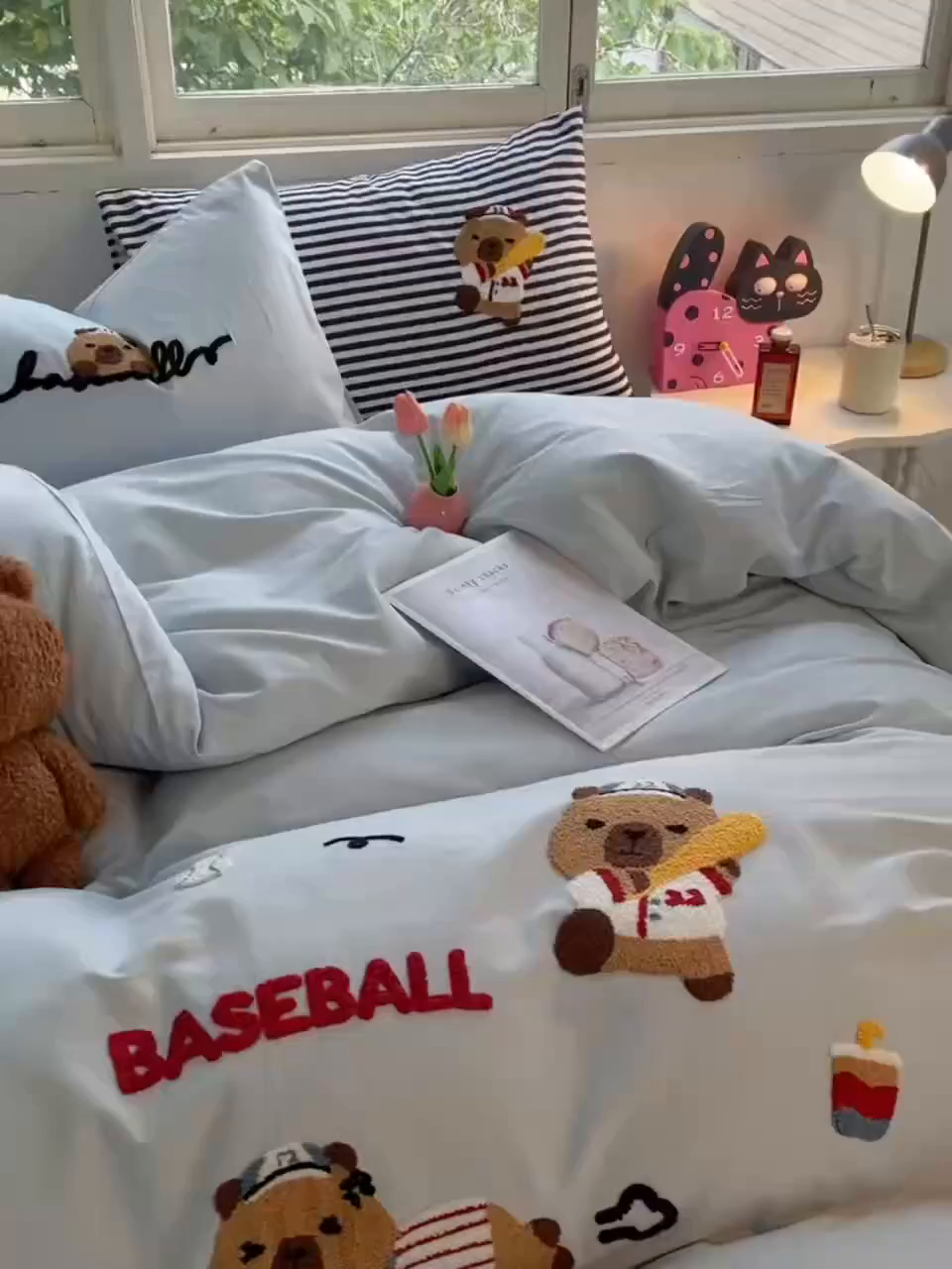 91家纺网 家纺一手货源 找家纺 炫拼家纺 2025新款全棉磨毛卡通毛巾绣加厚纯棉四件套-可梦系列 可梦-棒球卡皮