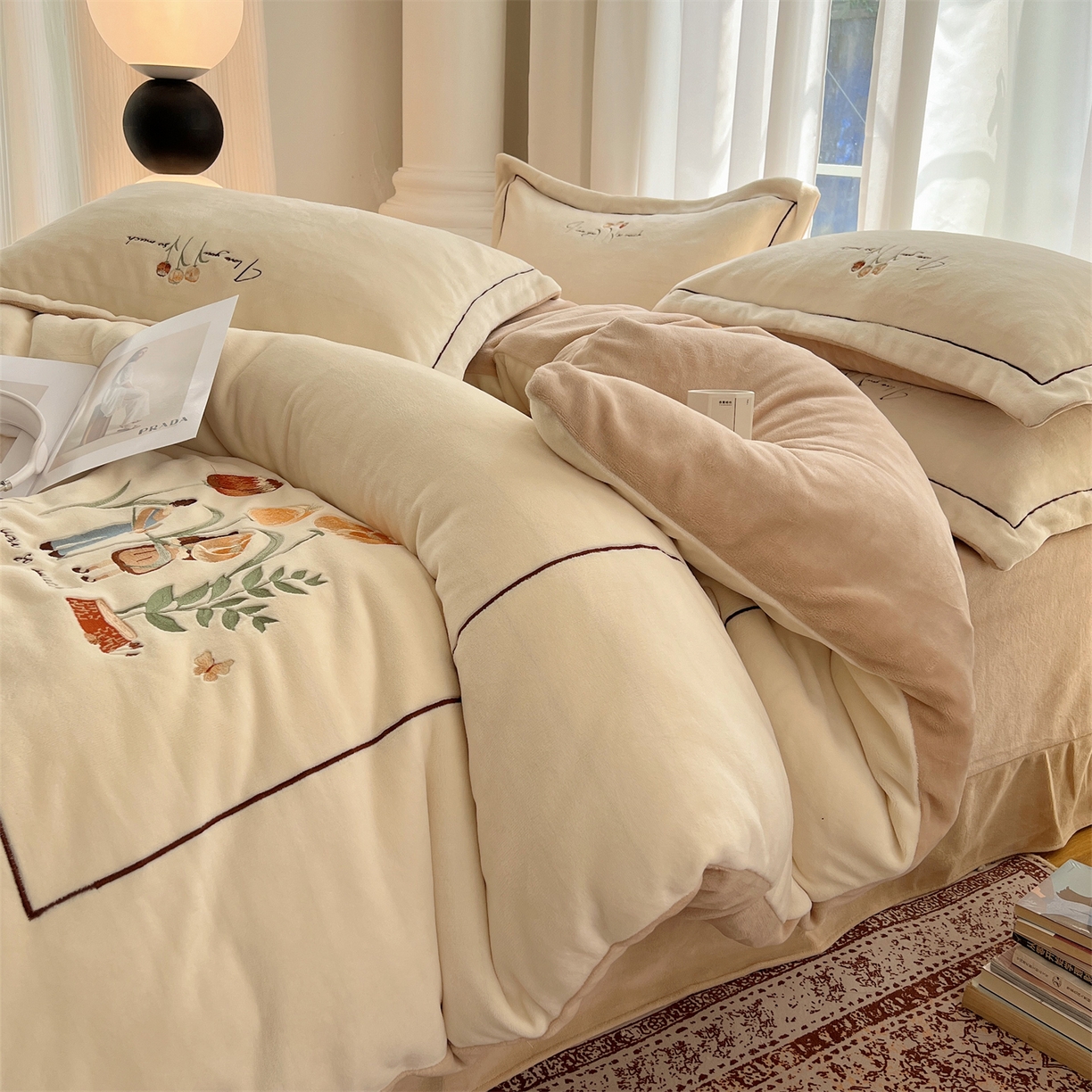 91家纺网 家纺一手货源 找家纺 （总）丽涵家纺 2025新款全工艺消光锦芙绒绣花四件套