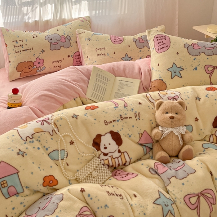 91家纺网 家纺一手货源 找家纺 如一 2025新款A类高克重印花牛奶绒四件套 游乐园