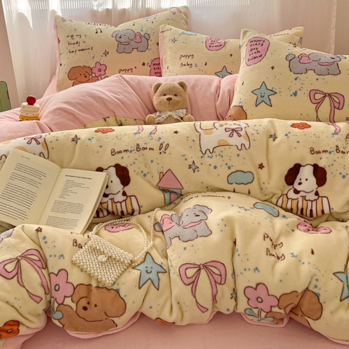 91家纺网 家纺一手货源 找家纺 如一 2025新款A类高克重印花牛奶绒四件套 游乐园