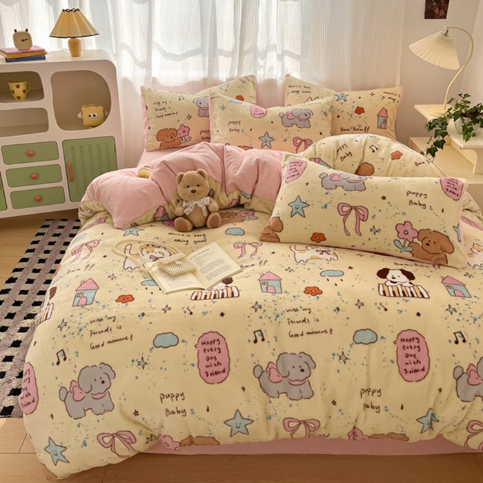 91家纺网 家纺一手货源 找家纺 如一 2025新款A类高克重印花牛奶绒四件套 游乐园