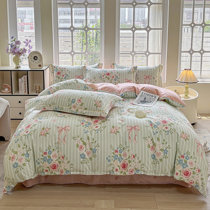 91家纺网 家纺一手货源 找家纺 （总）宇彬家纺 2025直播新款13070全棉纯棉印花床单床笠款四件套和单被套一字绣工艺款