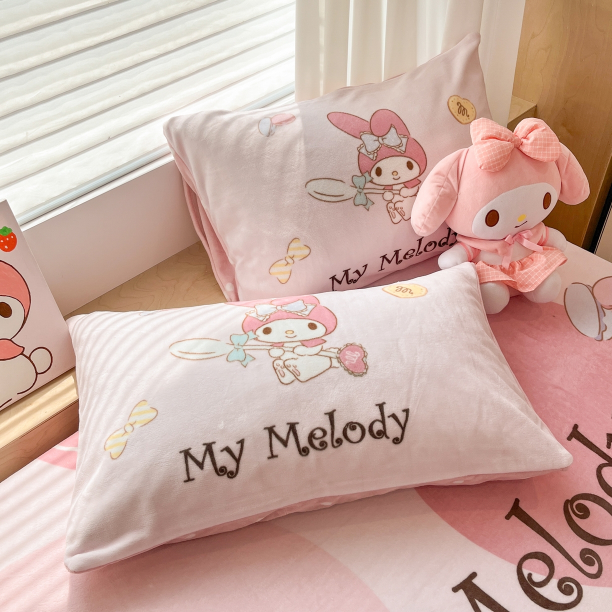 91家纺网 家纺一手货源 找家纺 暮思家居 2025新款正版授权三丽鸥大版牛奶绒数码印花单品床笠单件床笠(带标价格） 绒A版-蛋糕美乐蒂