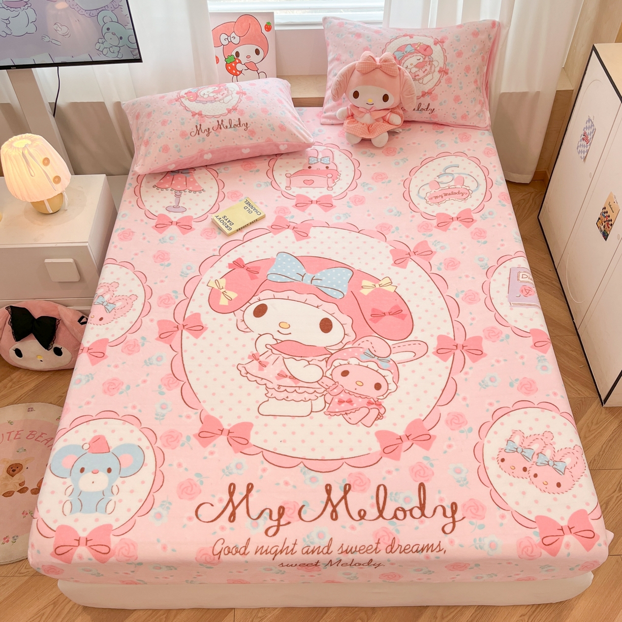 暮思家居 2025新款正版授权三丽鸥大版牛奶绒数码印花单品床笠单件床笠(带标价格） 绒A版-花园美乐蒂