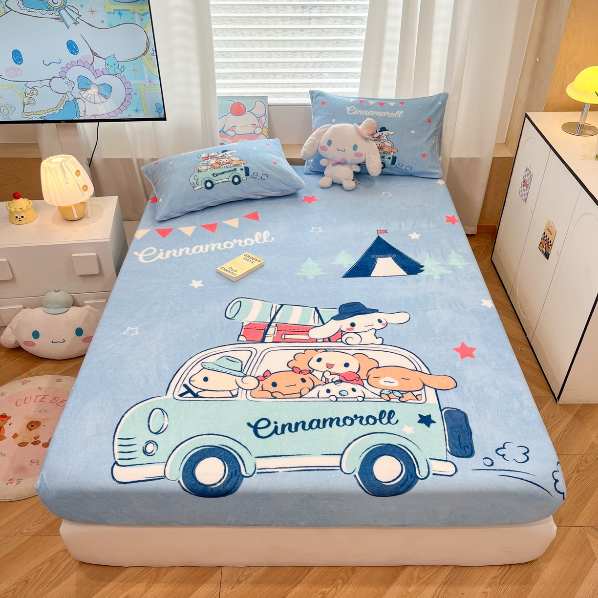 暮思家居 2025新款正版授权三丽鸥大版牛奶绒数码印花单品床笠单件床笠(带标价格） 绒A版-伙伴玉桂狗