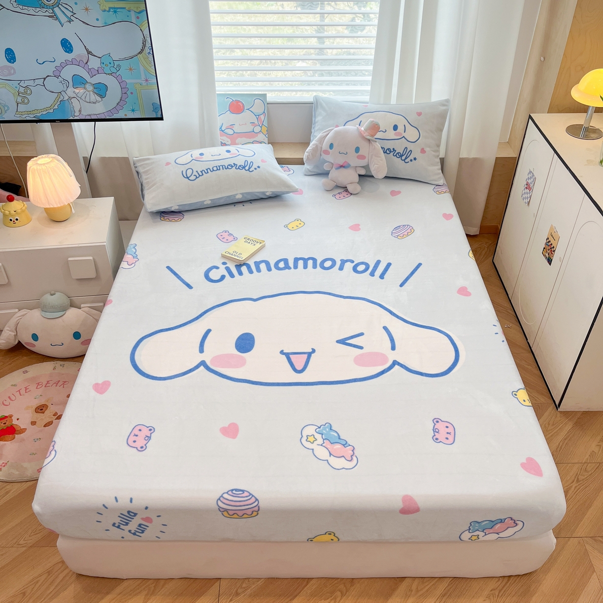 暮思家居 2025新款正版授权三丽鸥大版牛奶绒数码印花单品床笠单件床笠(带标价格） 绒A版-开心玉桂狗