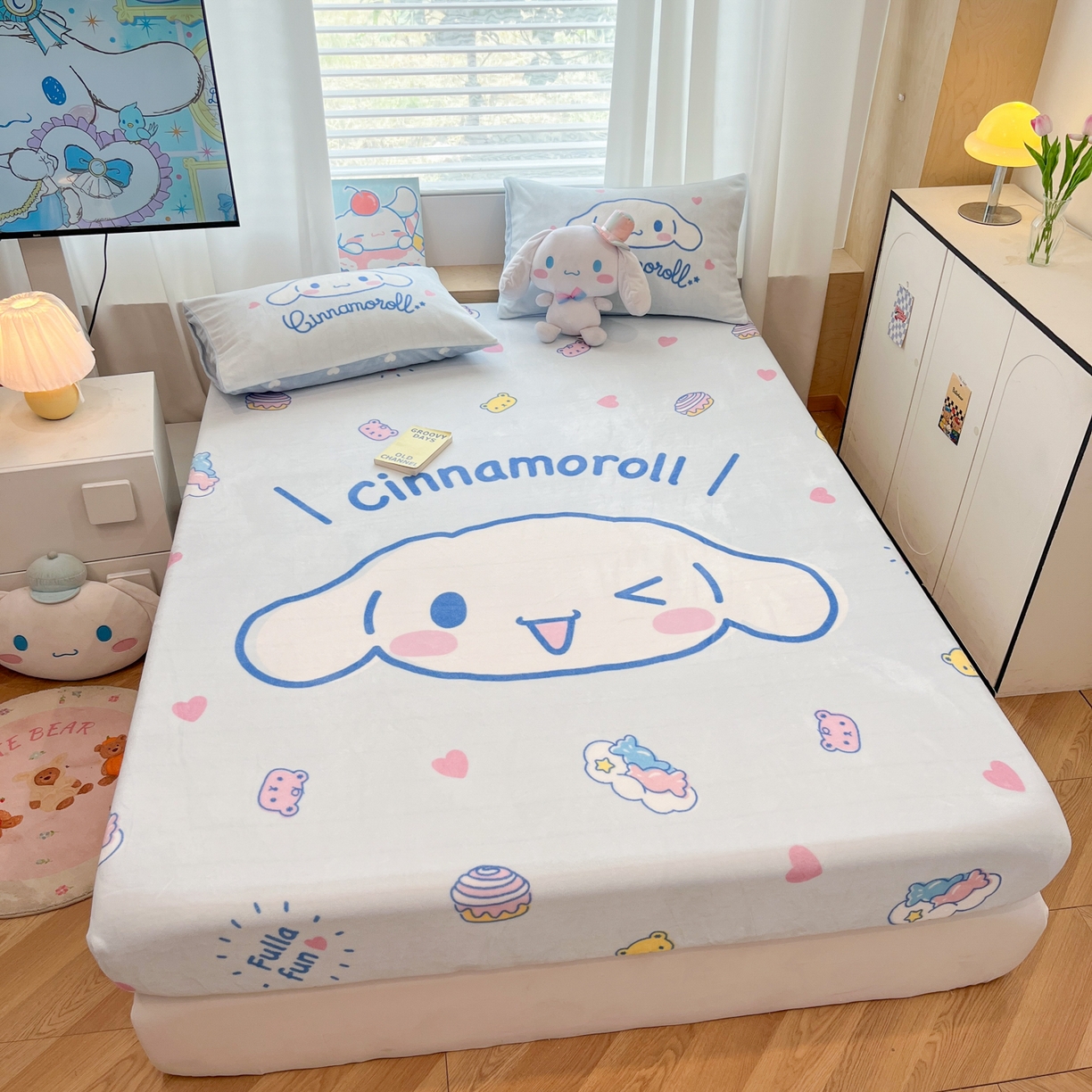 91家纺网 家纺一手货源 找家纺 暮思家居 2025新款正版授权三丽鸥大版牛奶绒数码印花单品床笠单件床笠(带标价格） 绒A版-开心玉桂狗