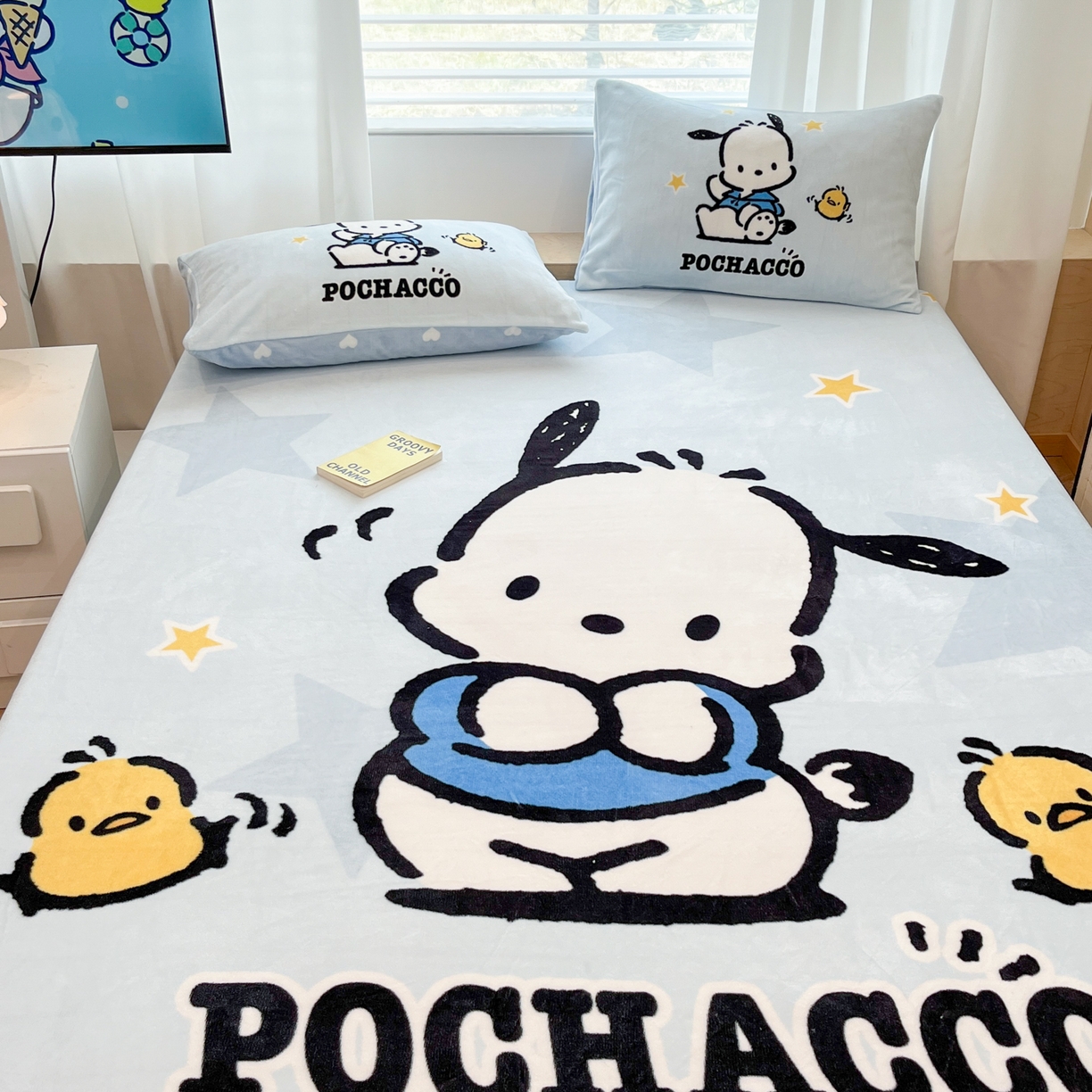 91家纺网 家纺一手货源 找家纺 暮思家居 2025新款正版授权三丽鸥大版牛奶绒数码印花单品床笠单件床笠(带标价格） 绒A版-可爱帕恰狗