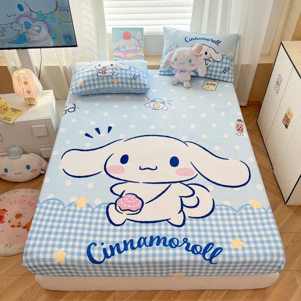 暮思家居 2025新款正版授权三丽鸥大版牛奶绒数码印花单品床笠单件床笠(带标价格） 绒A版-快乐玉桂狗