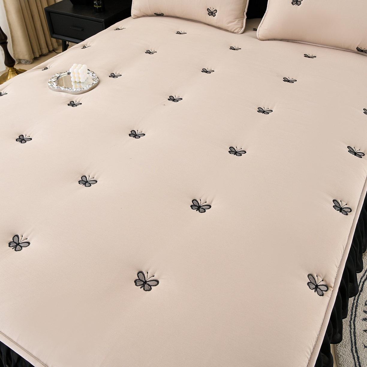 91家纺网 家纺一手货源 找家纺 推推家纺 2025新款A类水洗棉花边床笠单品床笠床笠单件 蝴蝶-卡其