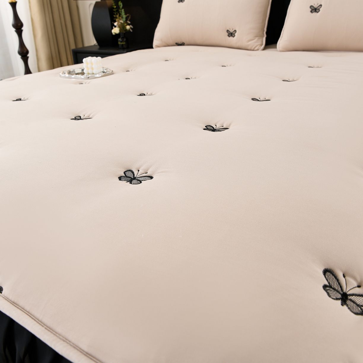 91家纺网 家纺一手货源 找家纺 推推家纺 2025新款A类水洗棉花边床笠单品床笠床笠单件 蝴蝶-卡其