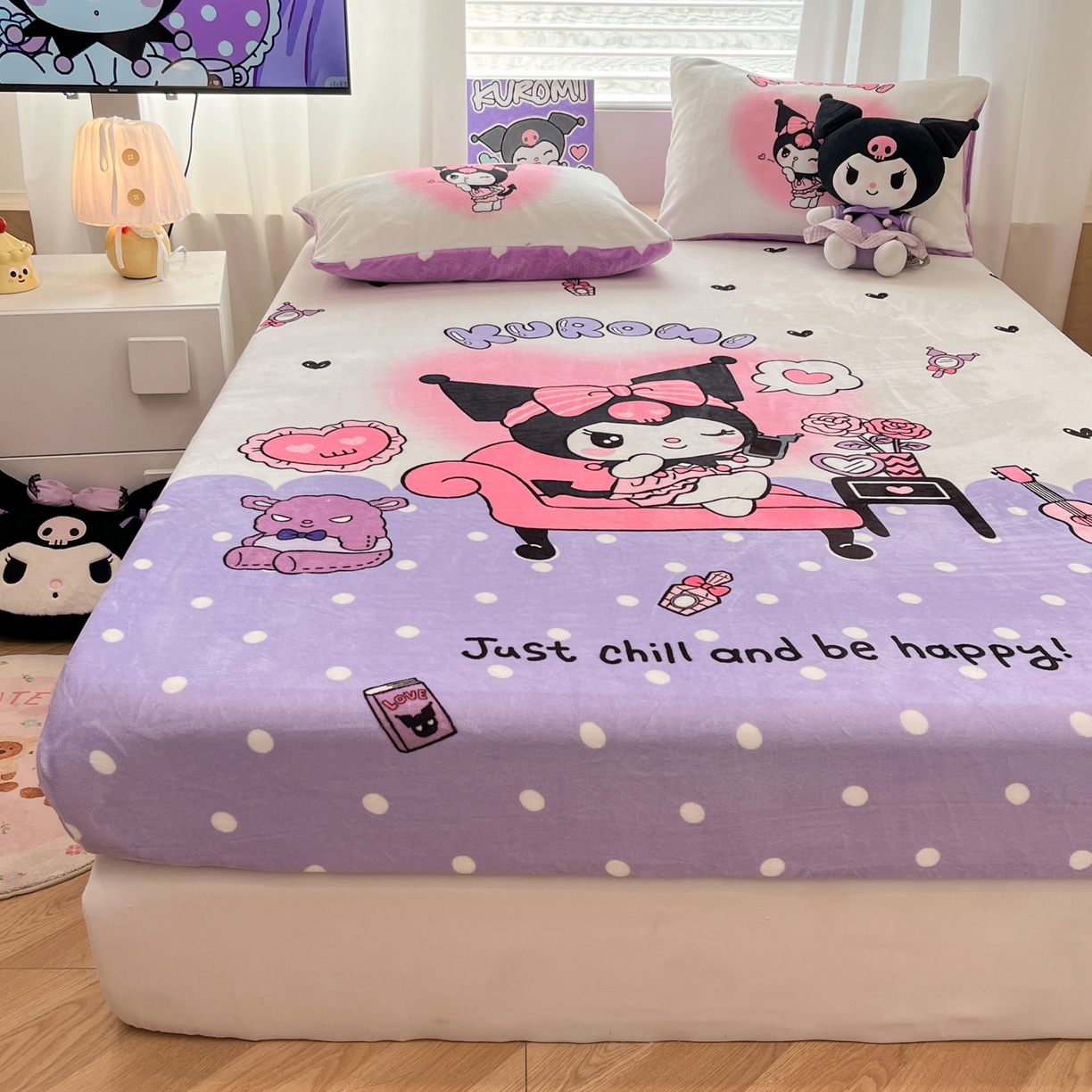 91家纺网 家纺一手货源 找家纺 暮思家居 2025新款正版授权三丽鸥大版牛奶绒数码印花单品床笠单件床笠(带标价格） 绒A版-美妆库洛米