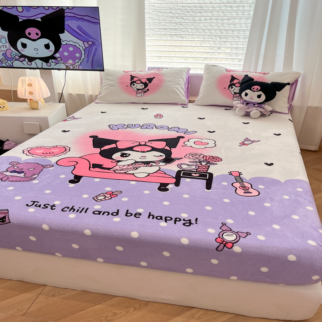 91家纺网 家纺一手货源 找家纺 暮思家居 2025新款正版授权三丽鸥大版牛奶绒数码印花单品床笠单件床笠(带标价格） 绒A版-美妆库洛米