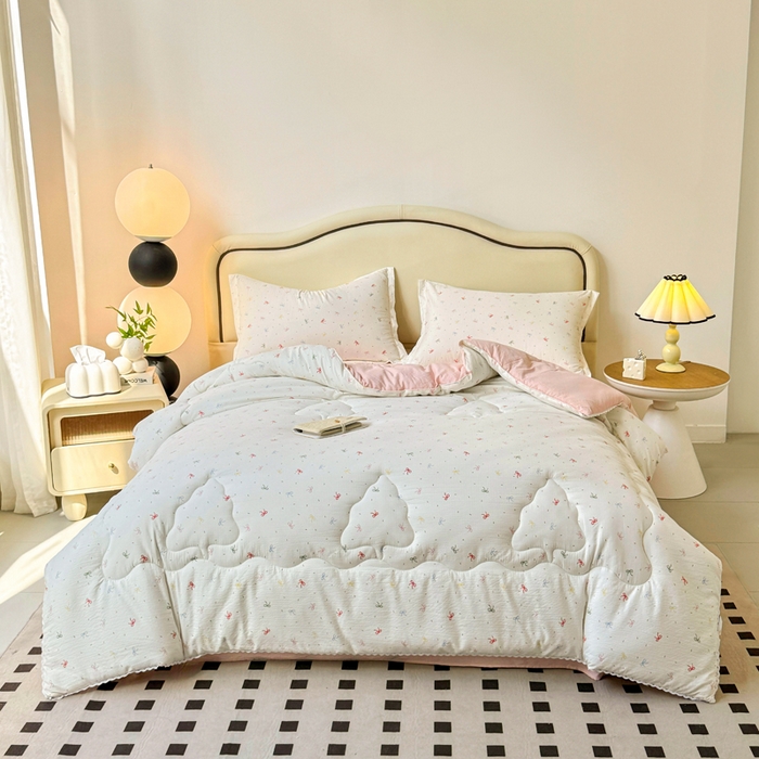 91家纺网 家纺一手货源 找家纺 鑫贝阳 2025新款A类亲肤邹邹纱冬被被子被芯 彩色蝴蝶结