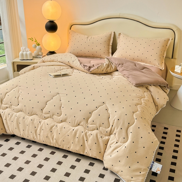 91家纺网 家纺一手货源 找家纺 鑫贝阳 2025新款A类亲肤邹邹纱冬被被子被芯 心动波点