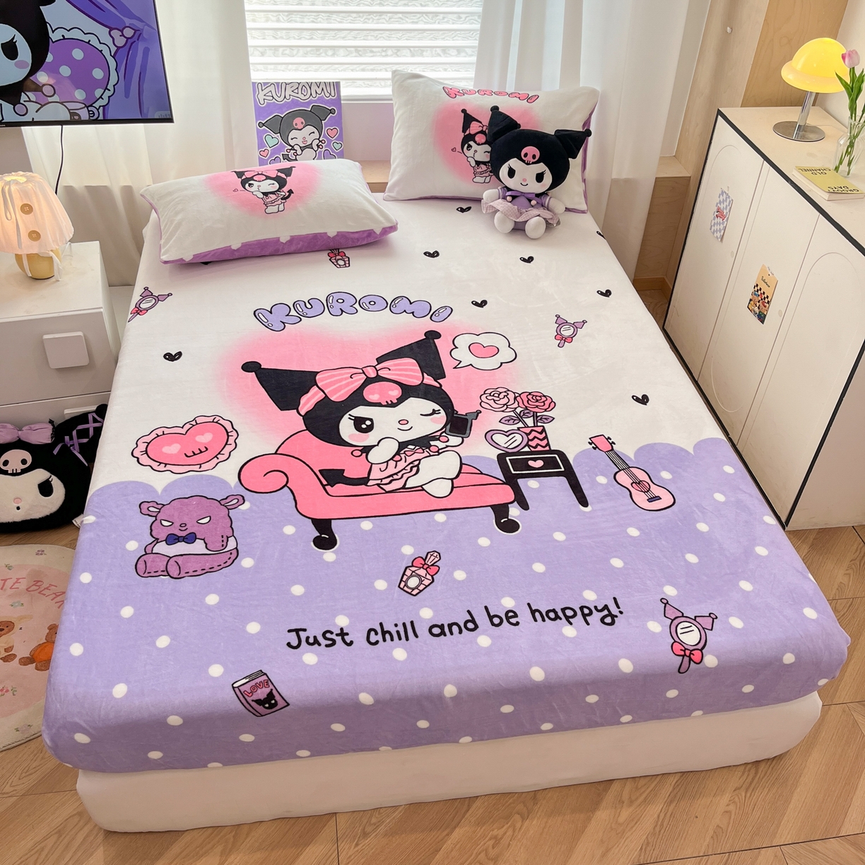 91家纺网 家纺一手货源 找家纺 暮思家居 2025新款正版授权三丽鸥大版牛奶绒数码印花单品床笠单件床笠(带标价格） 绒A版-美妆库洛米