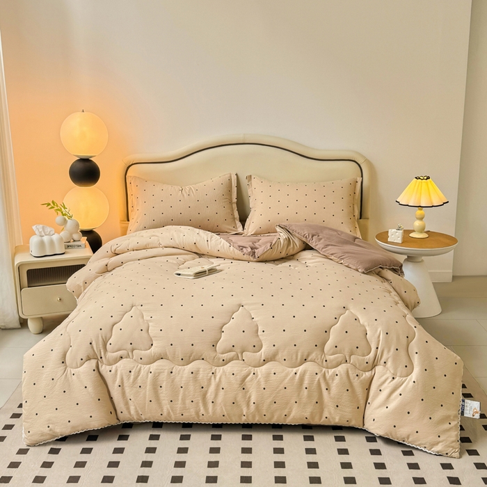 91家纺网 家纺一手货源 找家纺 鑫贝阳 2025新款A类亲肤邹邹纱冬被被子被芯 心动波点