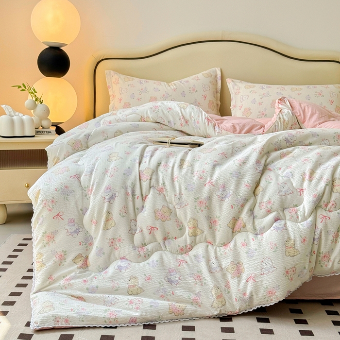 91家纺网 家纺一手货源 找家纺 鑫贝阳 2025新款A类亲肤邹邹纱冬被被子被芯 美娜