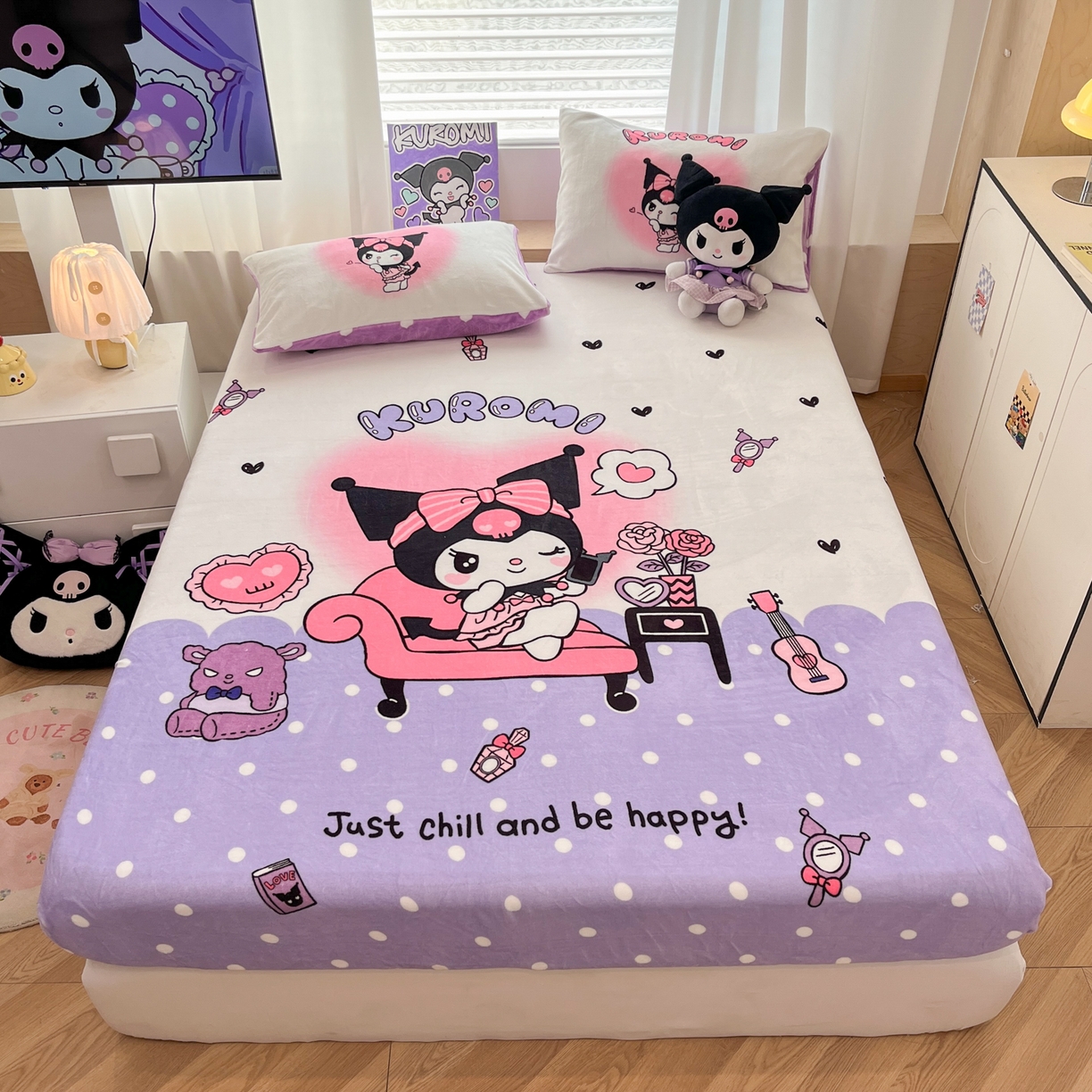 91家纺网 家纺一手货源 找家纺 暮思家居 2025新款正版授权三丽鸥大版牛奶绒数码印花单品床笠单件床笠(带标价格） 绒A版-美妆库洛米