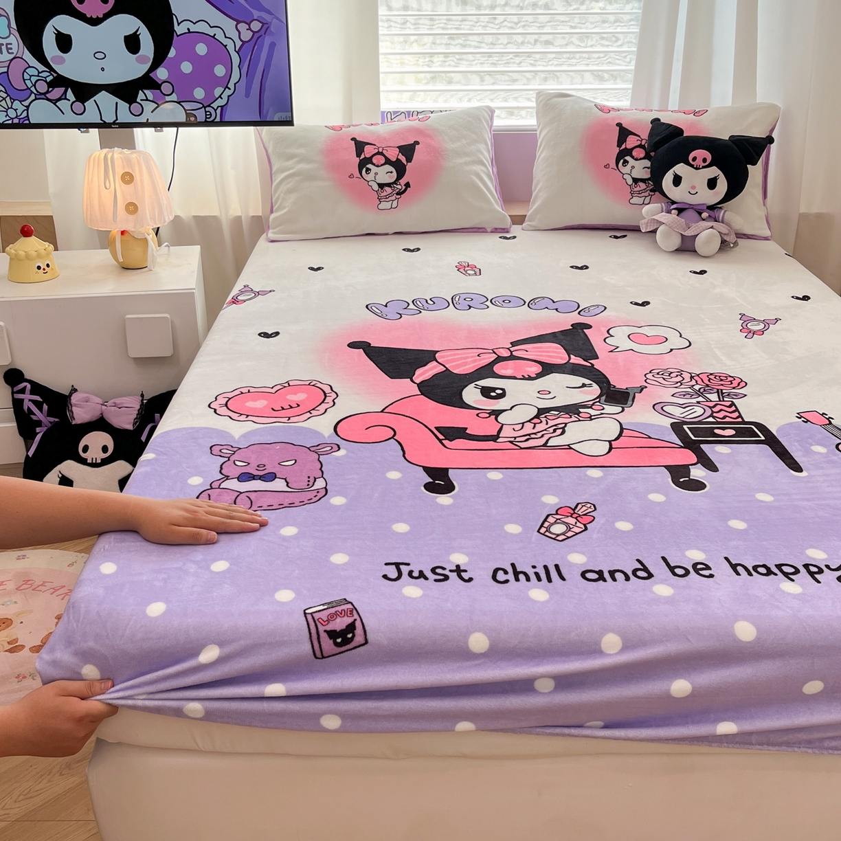 91家纺网 家纺一手货源 找家纺 暮思家居 2025新款正版授权三丽鸥大版牛奶绒数码印花单品床笠单件床笠(带标价格） 绒A版-美妆库洛米