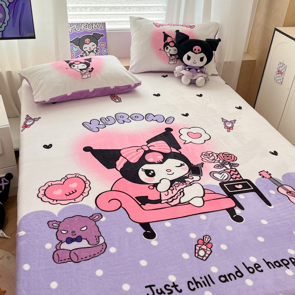 91家纺网 家纺一手货源 找家纺 暮思家居 2025新款正版授权三丽鸥大版牛奶绒数码印花单品床笠单件床笠(带标价格） 绒A版-美妆库洛米