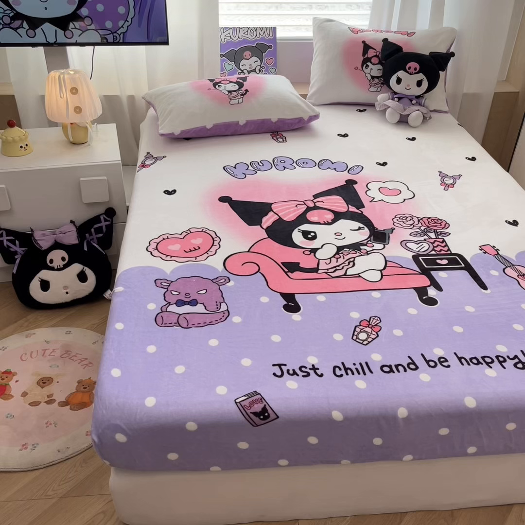 91家纺网 家纺一手货源 找家纺 暮思家居 2025新款正版授权三丽鸥大版牛奶绒数码印花单品床笠单件床笠(带标价格） 绒A版-美妆库洛米