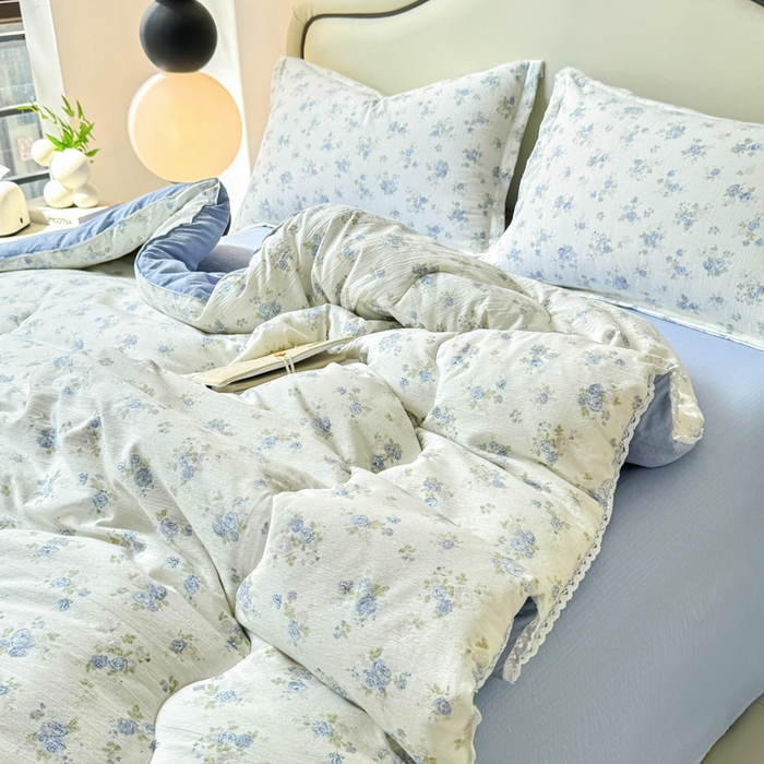 91家纺网 家纺一手货源 找家纺 鑫贝阳 2025新款A类亲肤邹邹纱冬被被子被芯 兰香入梦