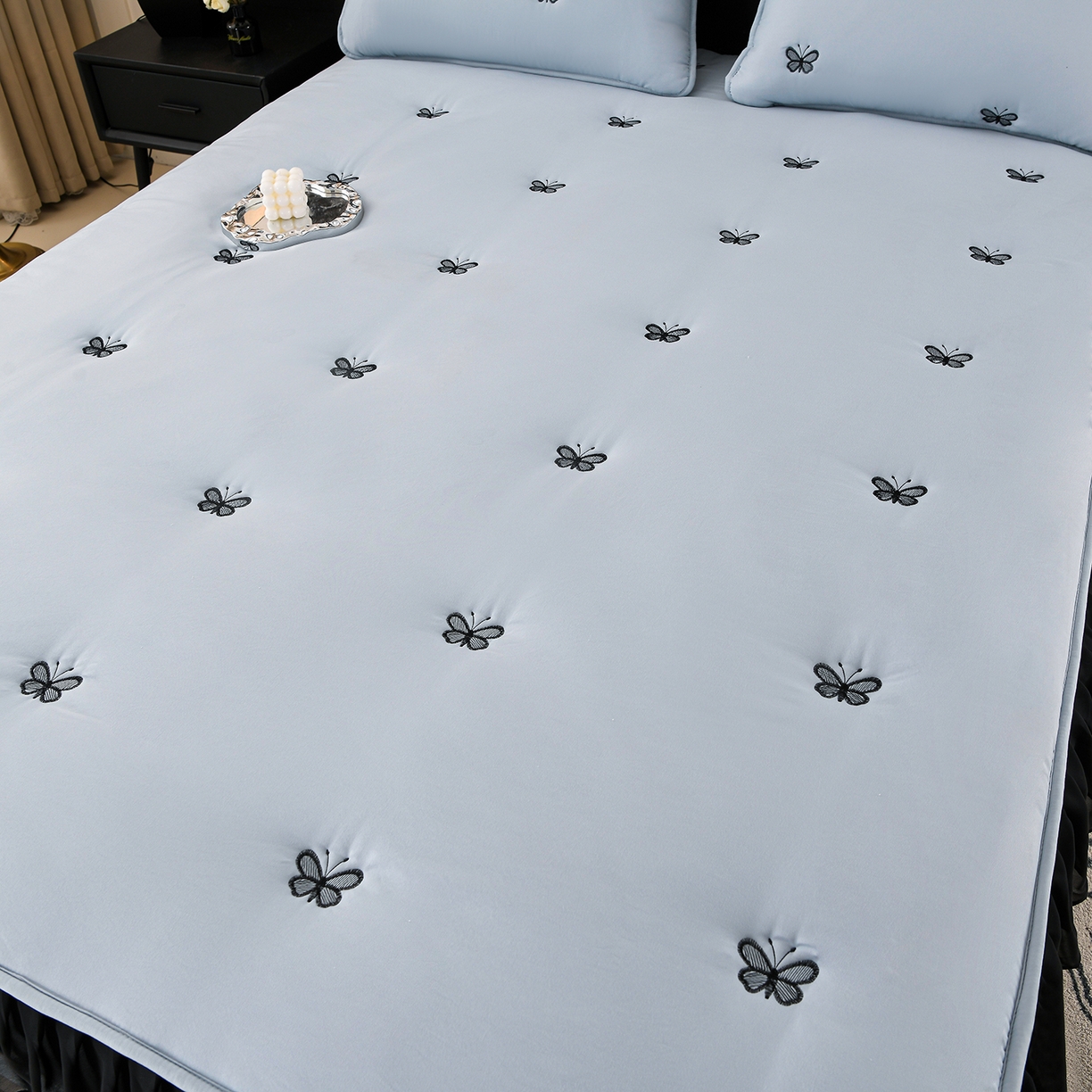 91家纺网 家纺一手货源 找家纺 推推家纺 2025新款A类水洗棉花边床笠单品床笠床笠单件 蝴蝶-蓝色