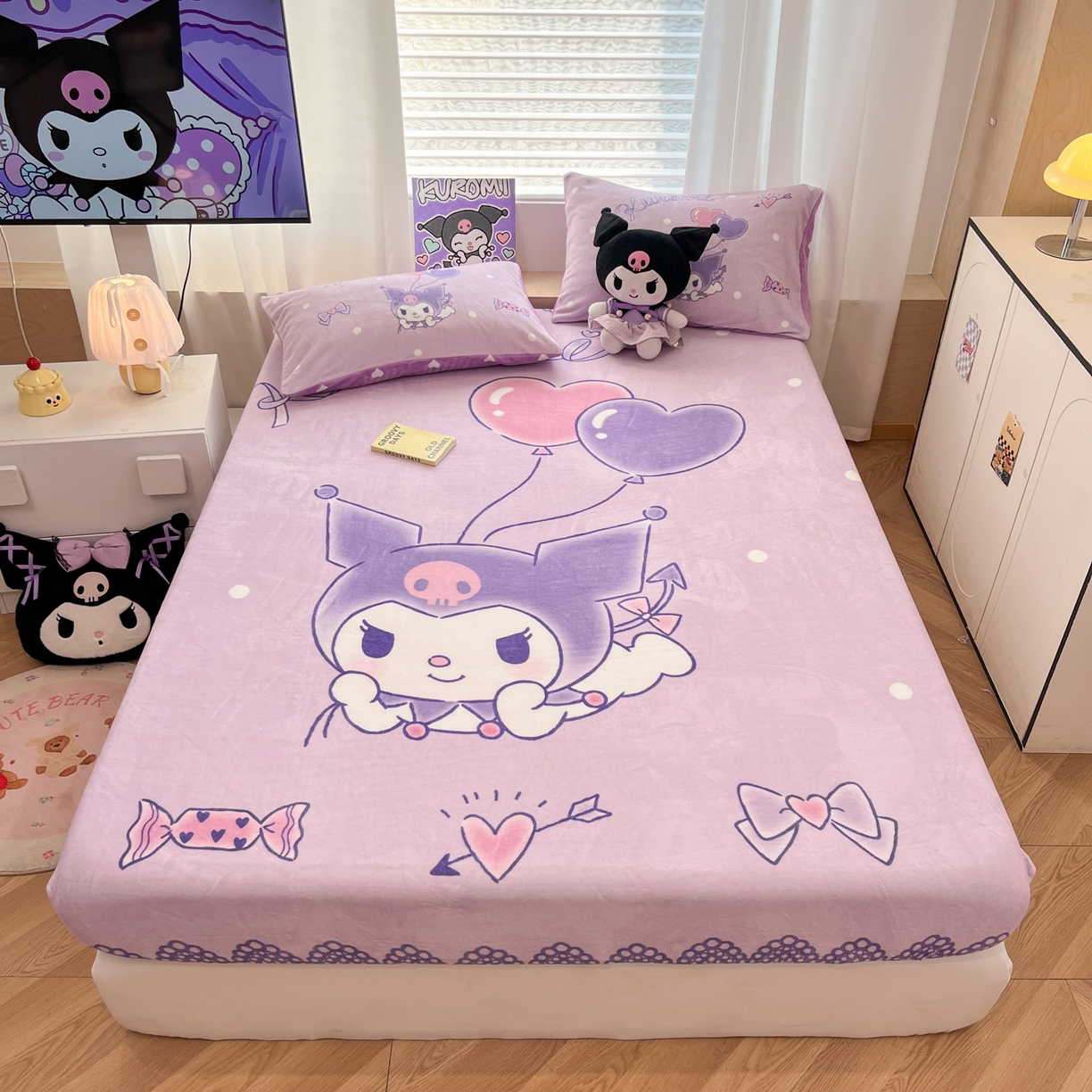 暮思家居 2025新款正版授权三丽鸥大版牛奶绒数码印花单品床笠单件床笠(带标价格） 绒A版-梦想库洛米