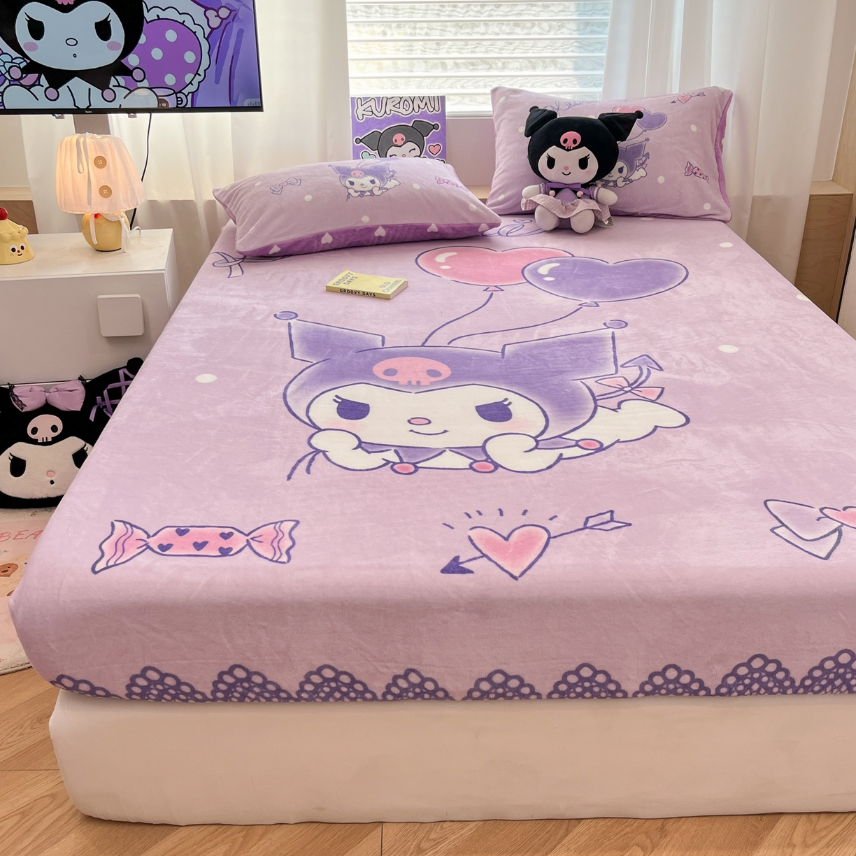 91家纺网 家纺一手货源 找家纺 暮思家居 2025新款正版授权三丽鸥大版牛奶绒数码印花单品床笠单件床笠(带标价格） 绒A版-梦想库洛米