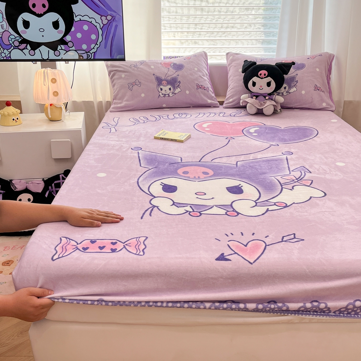 91家纺网 家纺一手货源 找家纺 暮思家居 2025新款正版授权三丽鸥大版牛奶绒数码印花单品床笠单件床笠(带标价格） 绒A版-梦想库洛米