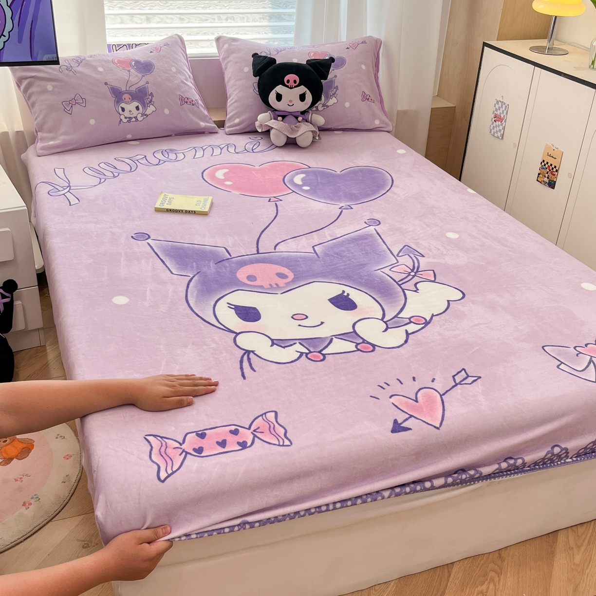 91家纺网 家纺一手货源 找家纺 暮思家居 2025新款正版授权三丽鸥大版牛奶绒数码印花单品床笠单件床笠(带标价格） 绒A版-梦想库洛米