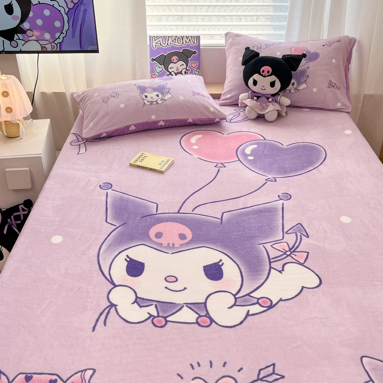 91家纺网 家纺一手货源 找家纺 暮思家居 2025新款正版授权三丽鸥大版牛奶绒数码印花单品床笠单件床笠(带标价格） 绒A版-梦想库洛米