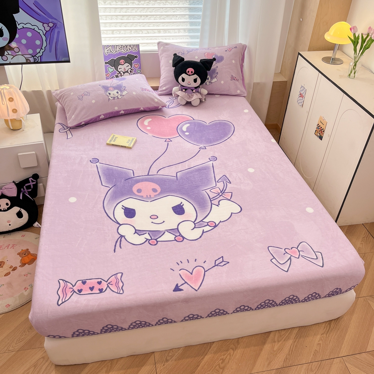 91家纺网 家纺一手货源 找家纺 暮思家居 2025新款正版授权三丽鸥大版牛奶绒数码印花单品床笠单件床笠(带标价格） 绒A版-梦想库洛米