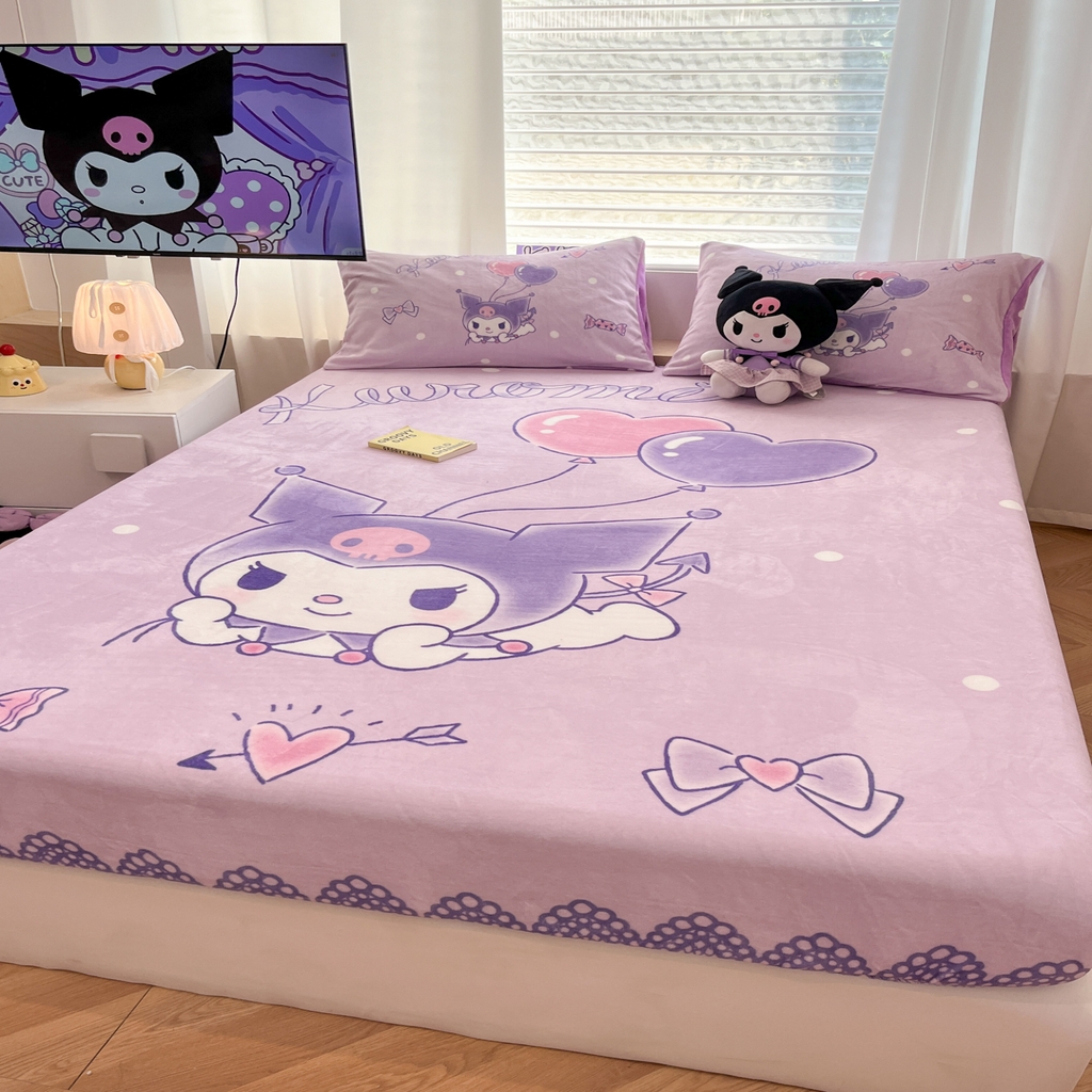 91家纺网 家纺一手货源 找家纺 暮思家居 2025新款正版授权三丽鸥大版牛奶绒数码印花单品床笠单件床笠(带标价格） 绒A版-梦想库洛米