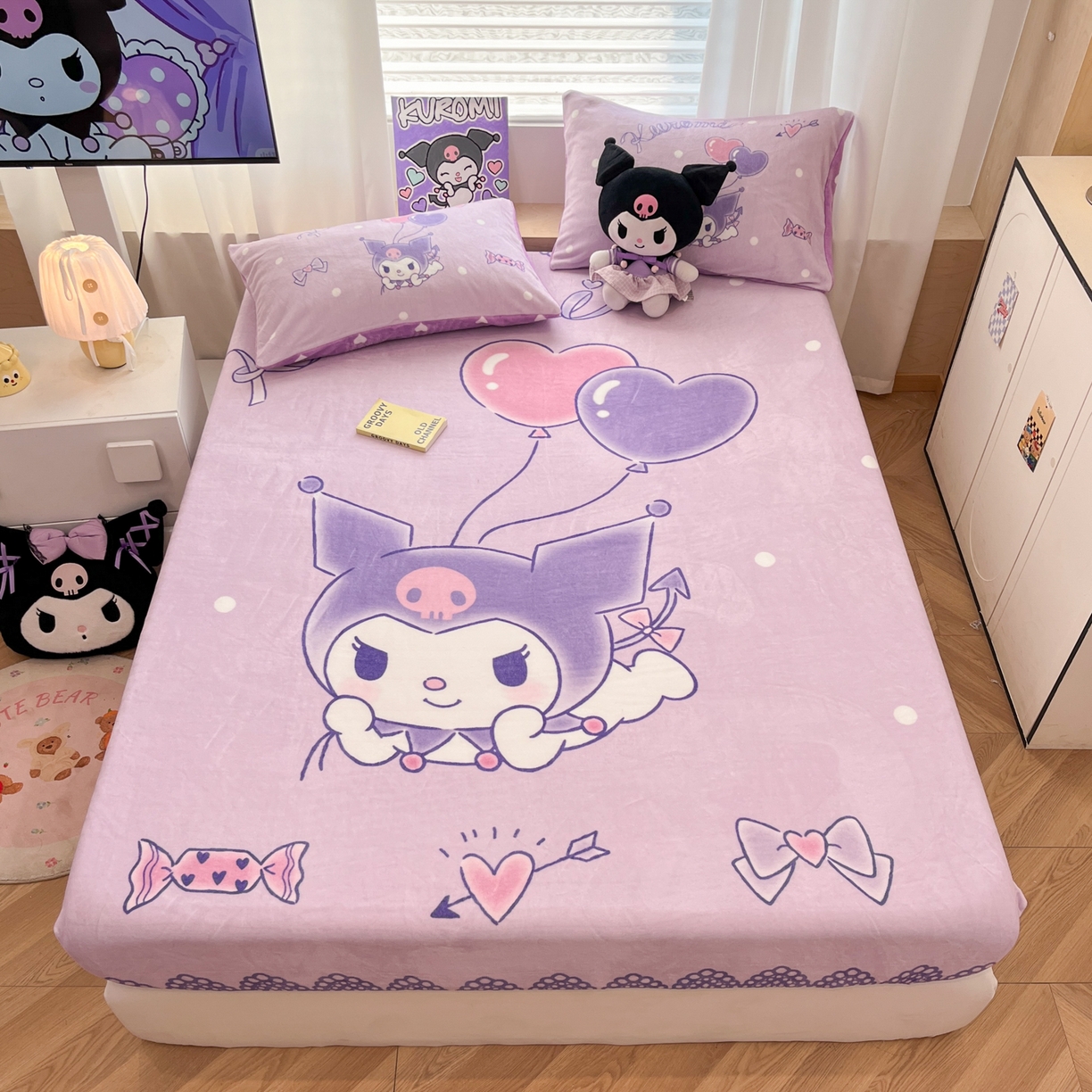 91家纺网 家纺一手货源 找家纺 暮思家居 2025新款正版授权三丽鸥大版牛奶绒数码印花单品床笠单件床笠(带标价格） 绒A版-梦想库洛米